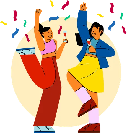 A Couple Dancing Joyfully At A Party Celebrating With Vibrant Colors And A Festive Mood Illustration