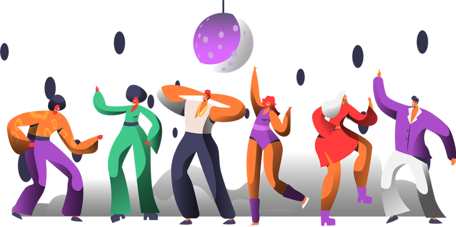 Dancers dancing at disco nightclub  Illustration