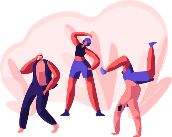 Dancers doing freestyle dance on streets  Illustration