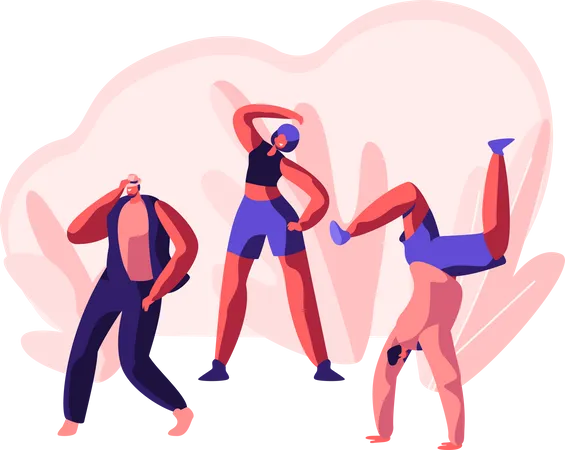 Dancers doing freestyle dance on streets  Illustration