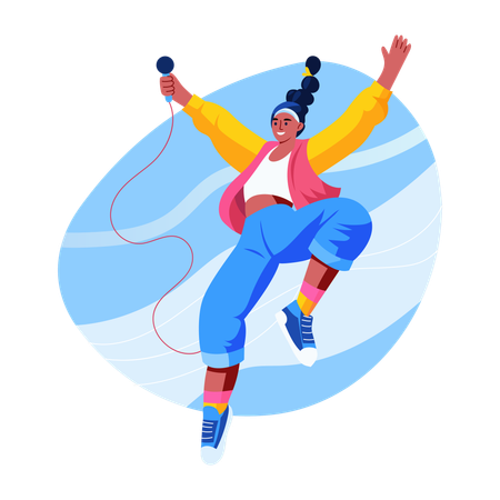 Dancing artist jumping with mic  Illustration