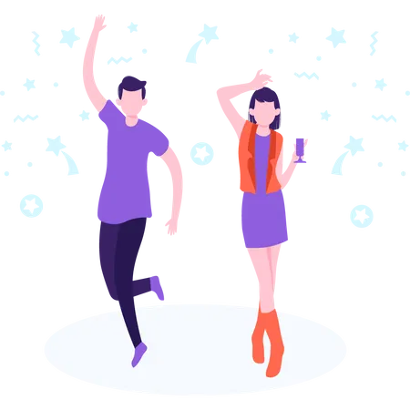 Male And Female Dancing In New Year Party Illustration