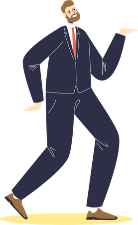 Dancing businessman celebrate success or idea for startup with dance. Cartoon official business man  Illustration