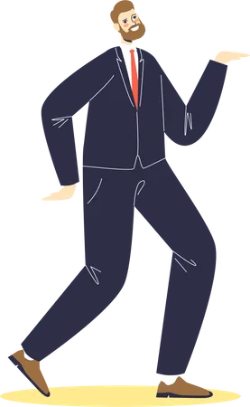 Dancing businessman celebrate success or idea for startup with dance. Cartoon official business man  Illustration