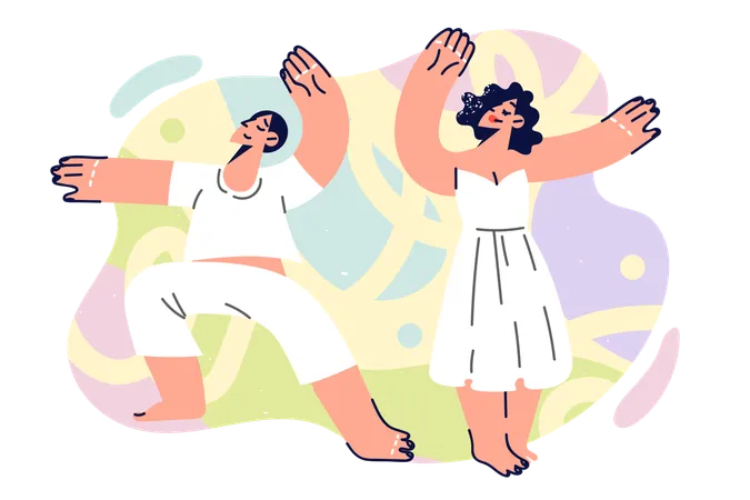 Dancing Couple Of Man And Woman Performs Dance Together Making Movements From Kizomba Or Mamba Dancing People Enjoy Favorite Hobby By Visiting Discos And Nightclubs In Free Time From Work イラスト