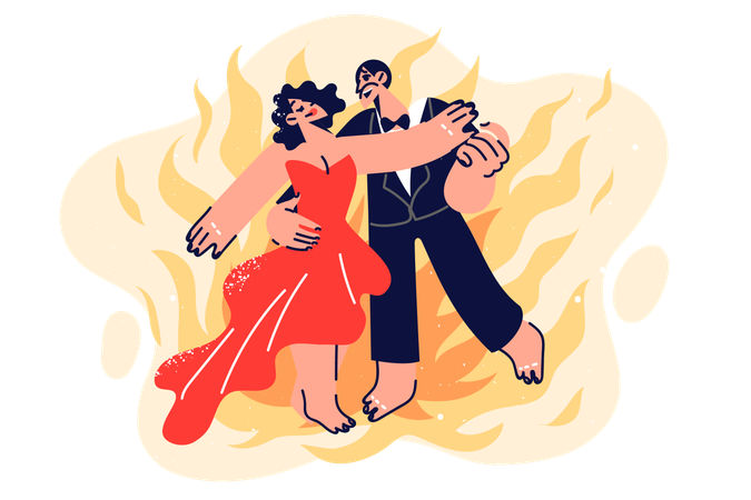 Dancing couple performs passionate salsa dance  イラスト