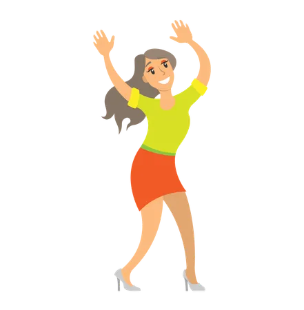 Dancing Lady Woman Shaking Body On Music Isolated Vector Party Dancer Female Having Fun On Party Showing Moves Nightlife Of Lady In Skirt And Sweater Illustration