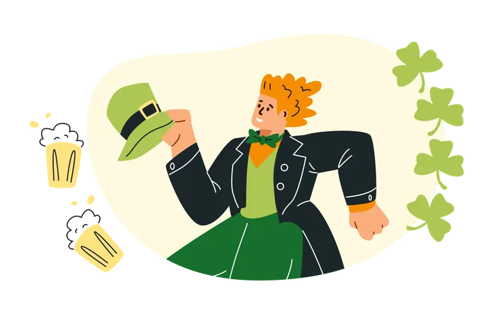 Dancing man celebrate St. Patrick's Day  Illustration