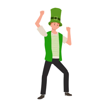 Dancing Man In Green Outfit Cheerful Man Celebrating St Patricks Day By Dancing Illustration