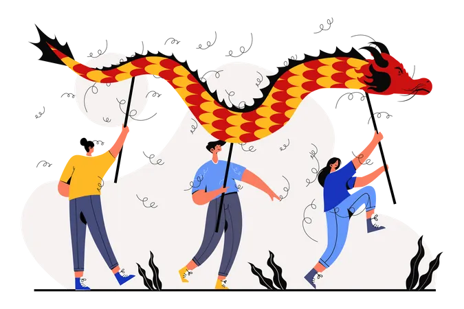 Dancing on Happy Lunar New Year  Illustration
