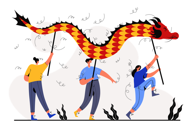 Dancing on Happy Lunar New Year  Illustration