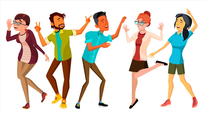 Dancing People Smiling And Have Fun  Illustration