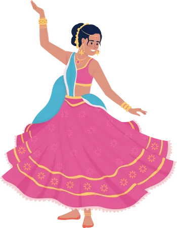 Dancing woman in folk pink dress Illustration