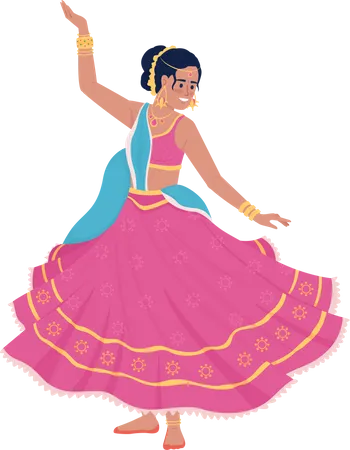 Dancing woman in folk pink dress  Illustration