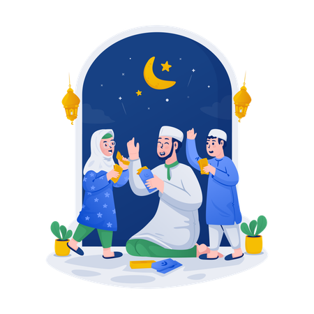 Dar dinheiro eid às crianças  Ilustração