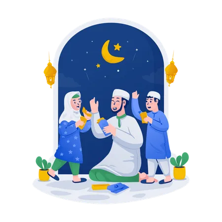 Dar dinheiro eid às crianças  Ilustração