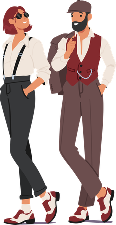 Dandy couple standing in pose  Illustration