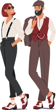 Dandy couple standing in pose  Illustration