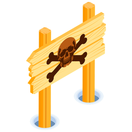 Danger Warning Signpost with Skull and Crossbones  Illustration