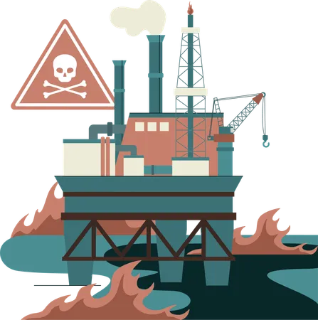 Danger while extracting fossil fuel  イラスト