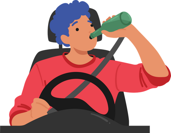 Dangerous behaviour of Man Irresponsibly Consumes Alcohol While Operating Vehicle  Illustration