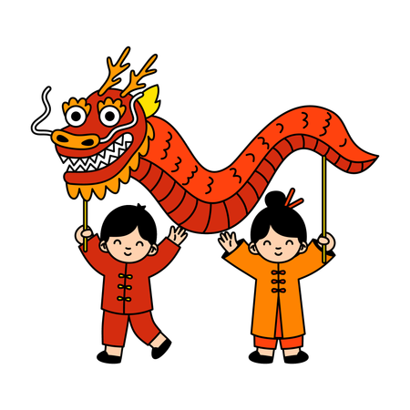 Danse du dragon pour le Nouvel An chinois  Illustration