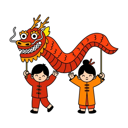 Danse du dragon pour le Nouvel An chinois  Illustration