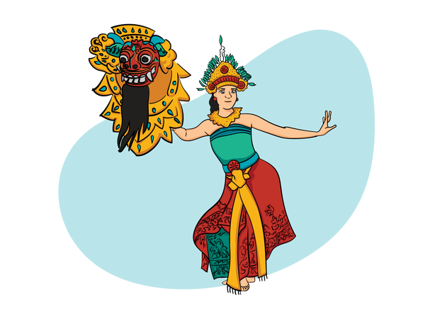 Danseuse balinaise dansant avec Barong Bali  Illustration