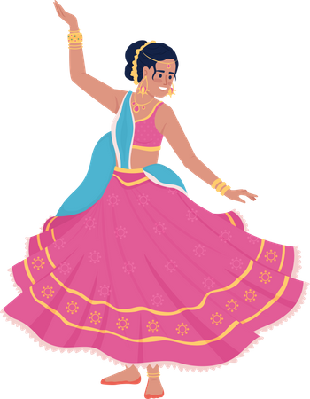 Femme dansante en robe rose folk  Illustration