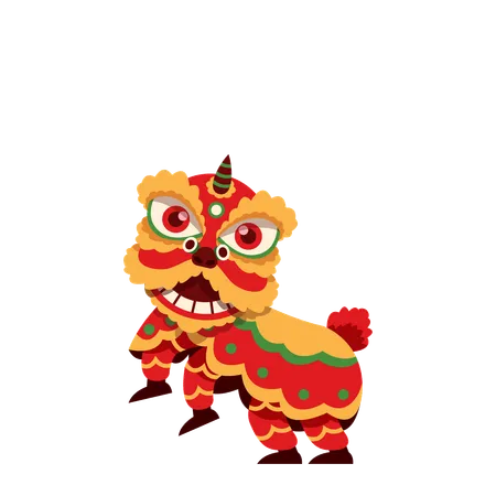 Danza del león en fiesta china  Ilustración