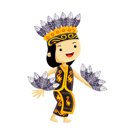 Danza del pájaro cálao de Kalimantan Oriental  Ilustración