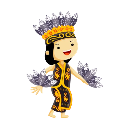 Danza del pájaro cálao de Kalimantan Oriental  Ilustración