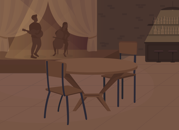 Dark and romantic atmosphere in restaurant Illustration