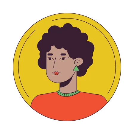 Dark Haired Afro Woman Flat Color Cartoon Avatar Icon Curly Hair Cute Face Editable 2 D User Portrait Linear Illustration Isolated Vector Face Profile Clipart Userpic Person Head And Shoulders Illustration