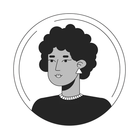 Dark Haired Afro Woman Black White Cartoon Avatar Icon Curly Hair Cute Face Editable 2 D Character User Portrait Linear Flat Illustration Vector Face Profile Outline Person Head And Shoulders Illustration
