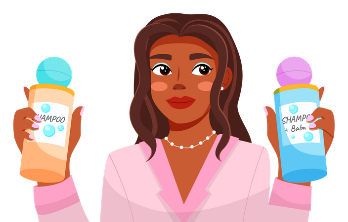 Dark-skinned girl with shampoo  Illustration
