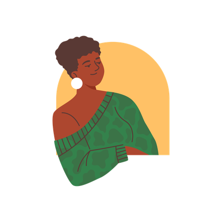 Dark skinned woman peeping over a semicircular yellow hole  Illustration
