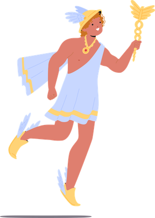 Darstellung des antiken griechischen Gottes Hermes, der für seine Schnelligkeit und List bekannt ist und seinen ikonischen Caduceus hält  Illustration