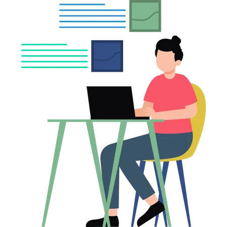 Das Mädchen arbeitet am Laptop  Illustration