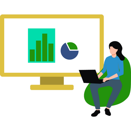 Das Mädchen arbeitet an der Diagrammgrafik auf dem Monitor  Illustration