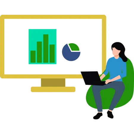 Das Mädchen arbeitet an der Diagrammgrafik auf dem Monitor  Illustration