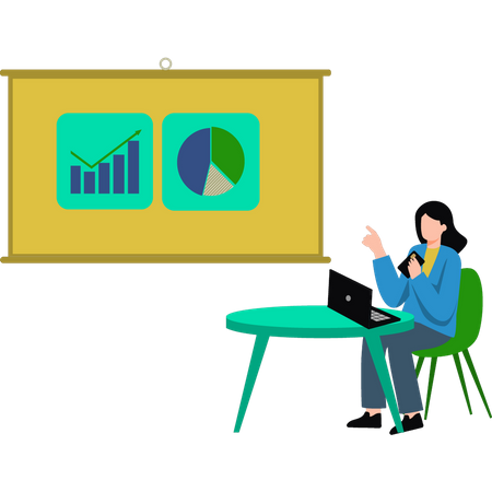 Das Mädchen arbeitet an einem Diagramm  Illustration