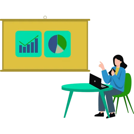 Das Mädchen arbeitet an einem Diagramm  Illustration