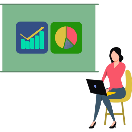 Das Mädchen arbeitet an einem Diagramm  Illustration