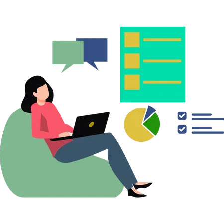 Das Mädchen arbeitet an einer Chartliste  Illustration