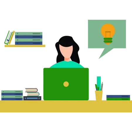 Das Mädchen arbeitet an einer Geschäftsidee  Illustration