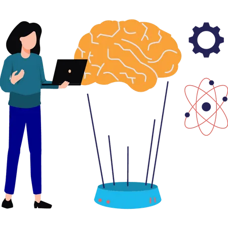 Das Mädchen arbeitet an Gehirntechnologie  Illustration