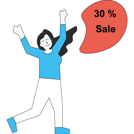 Das Mädchen freut sich über den 30% Rabatt  Illustration