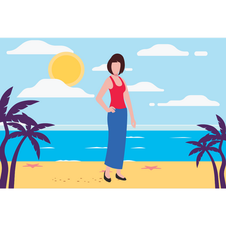 Das Mädchen ist im Sommer am Strand  Illustration