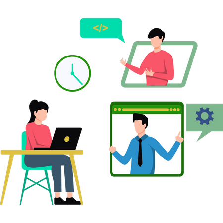 Das Mädchen nimmt an einer Telefonkonferenz teil  Illustration